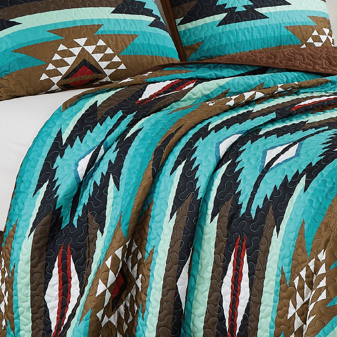 Turquoise & Brown Southwest Aztec Quilt Set