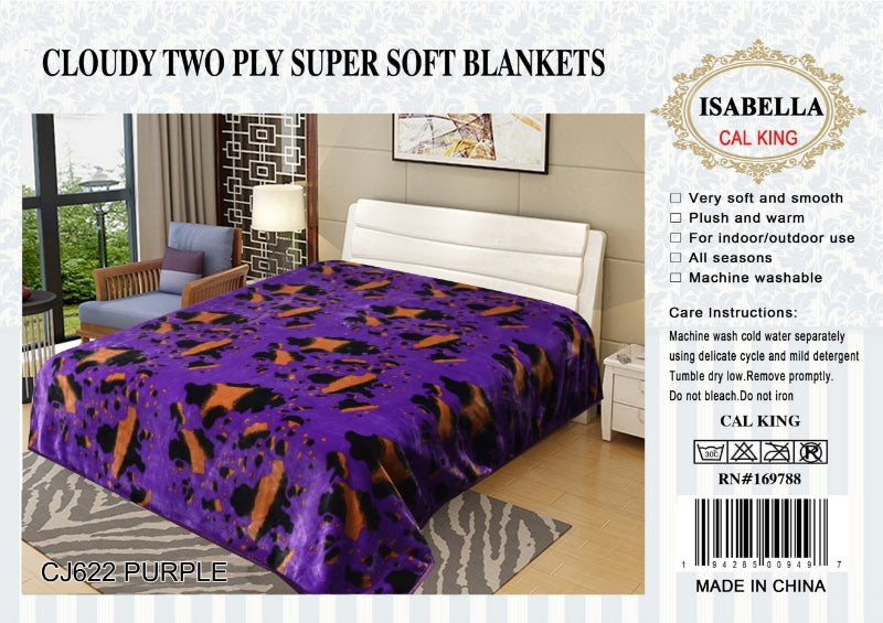 Purple Cow Print Isabella 2 Ply Cloudy Blanket 5kg