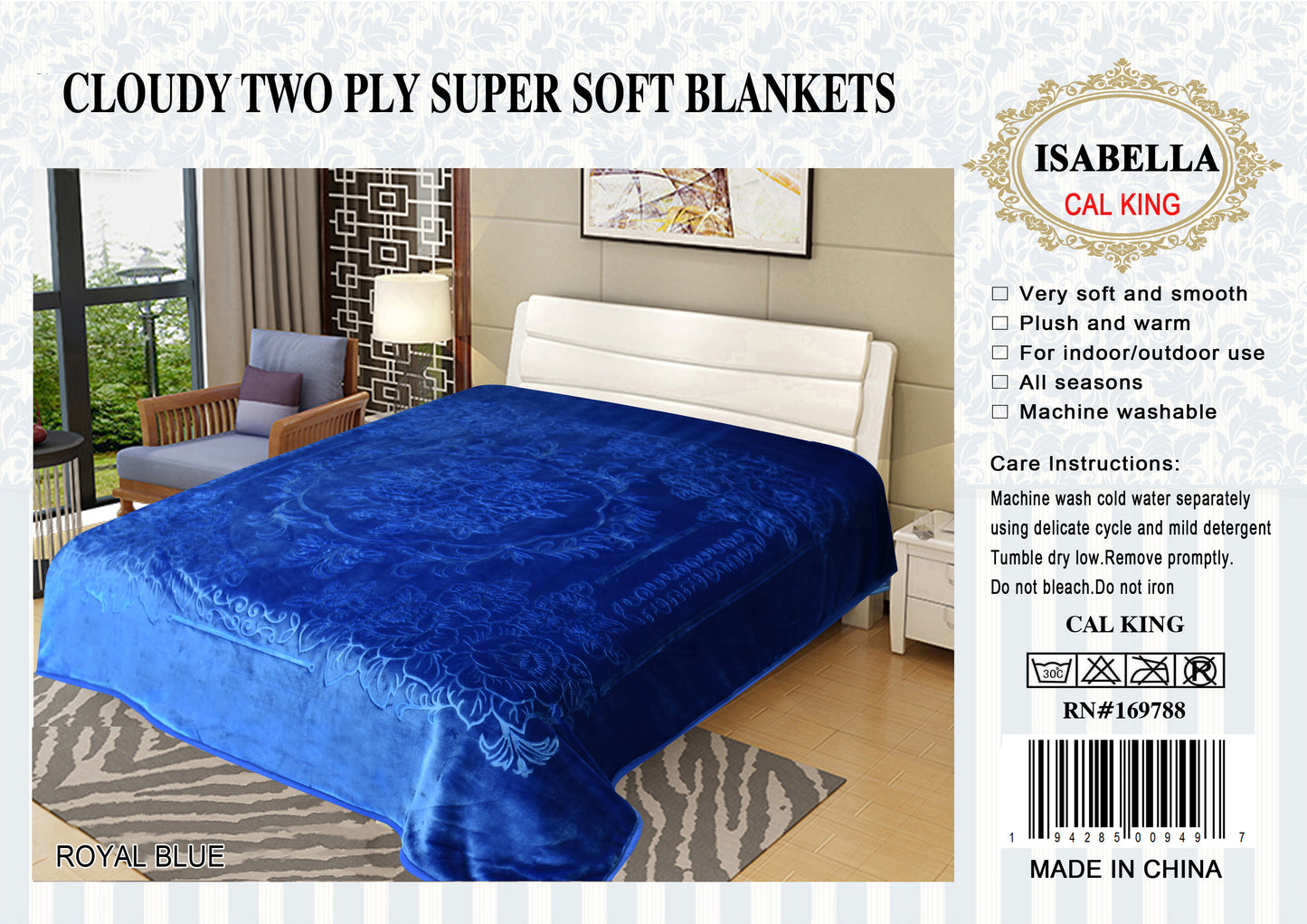 Royal Blue Isabella 2 Ply Cloudy Blanket 5kg