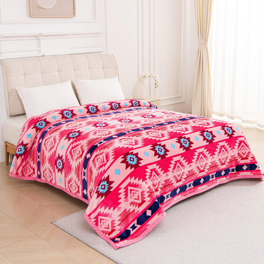 A52 - Pink Southwest Aztec Flannel Blanket