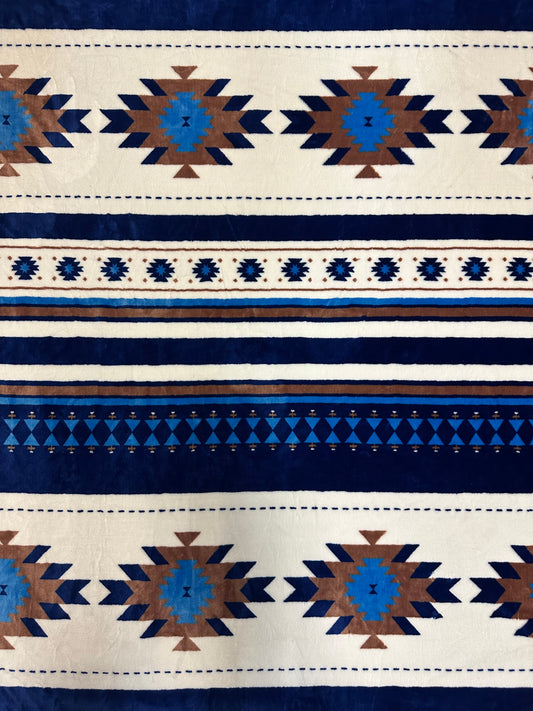Blue & White Southwest Twin Flannel Blanket