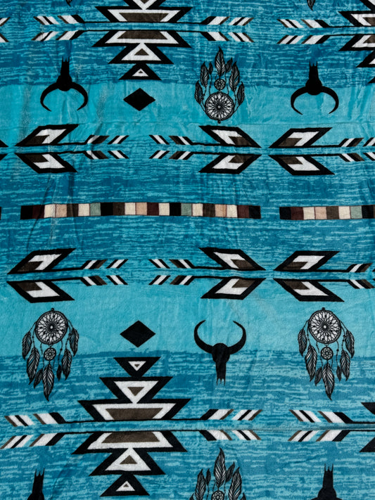 A10 - Turquoise Mini Southwest Steer Flannel Blanket