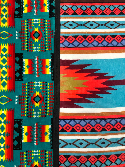 Green & Firebird 2 Ply Reversible Aztec Flannel Blanket