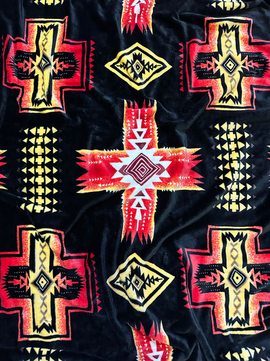 Red & Yellow Southwest Aztec Twin Flannel Blanket
