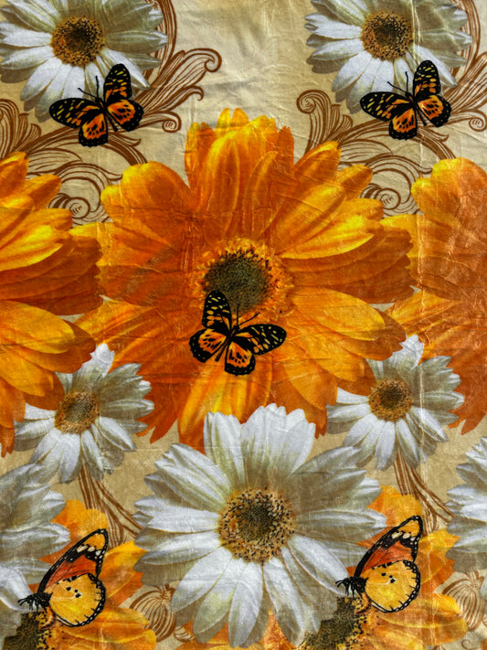 SW01 -  White Sunflower & Butterfly Floral Flannel Blanket