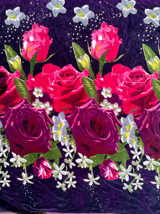 SW02 - Roses & Purple Floral Flannel Blanket