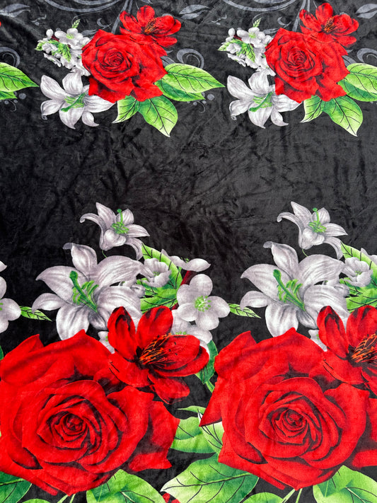 SW03 - Roses & Black Floral Flannel Blanket