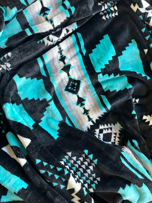 Black & Turquoise Southwest Aztec Flannel Blanket