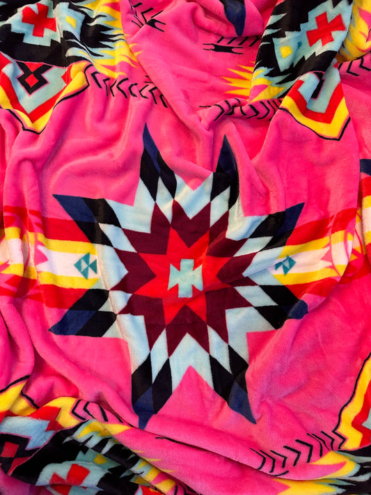 Pink Southwest Aztec Twin Flannel Blanket