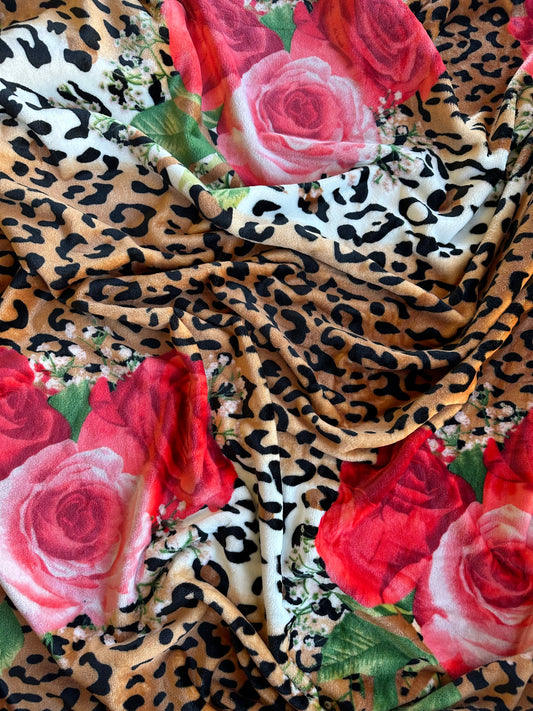 Leopard & Rose Print Twin Flannel Blanket