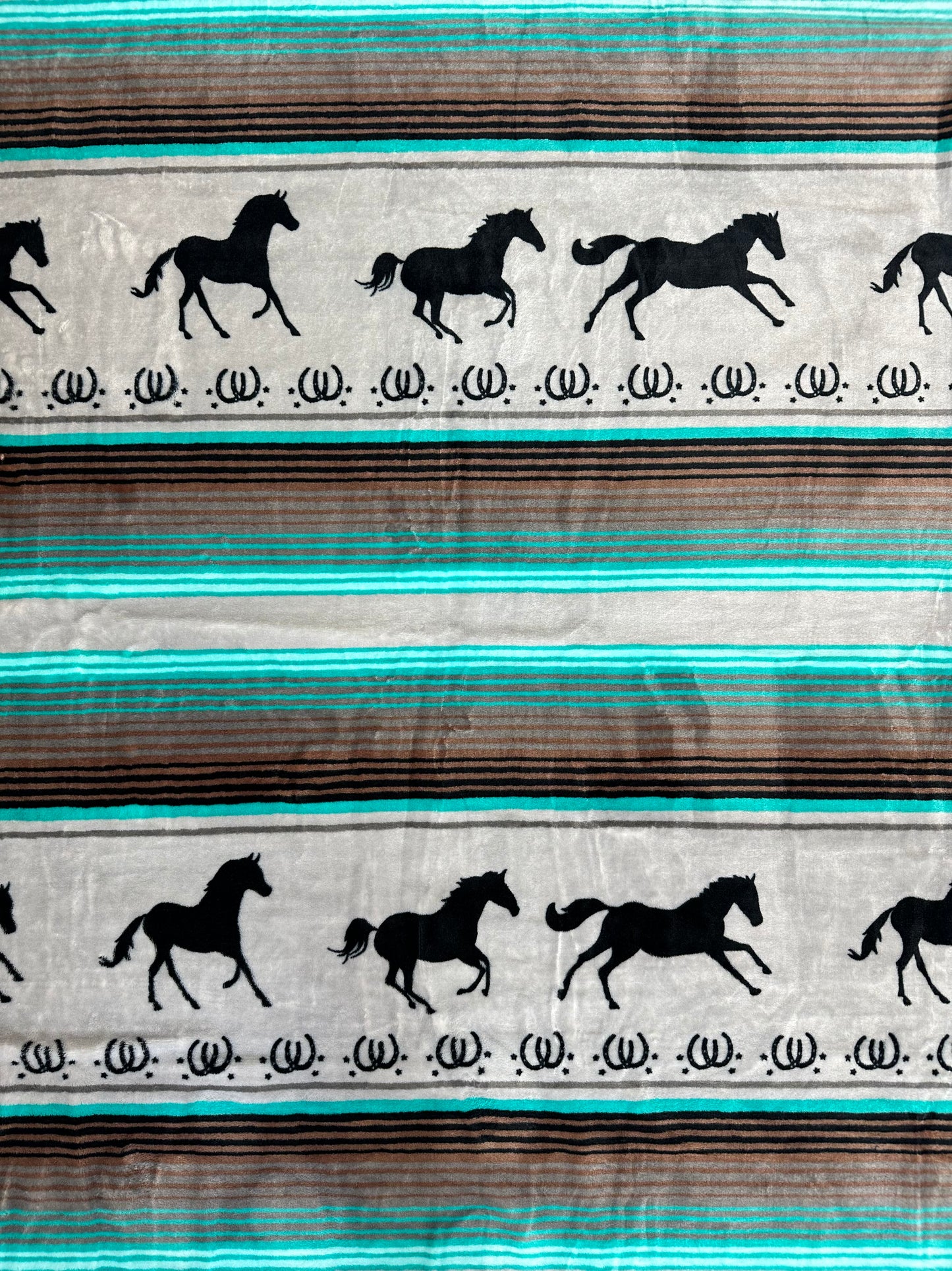 A35 - Gray & Turquoise Southwest Running Horse Flannel Blanket