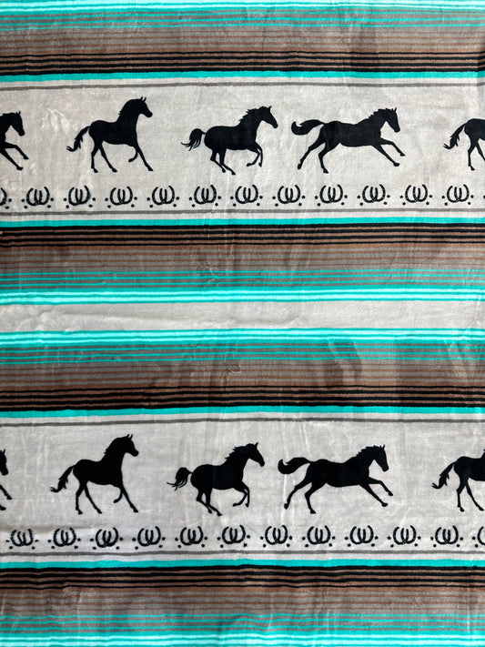 A35 - Gray & Turquoise Southwest Running Horse Flannel Blanket