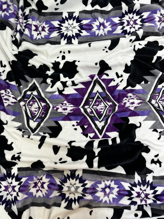 Purple Southwest Cow Twin Size Throw