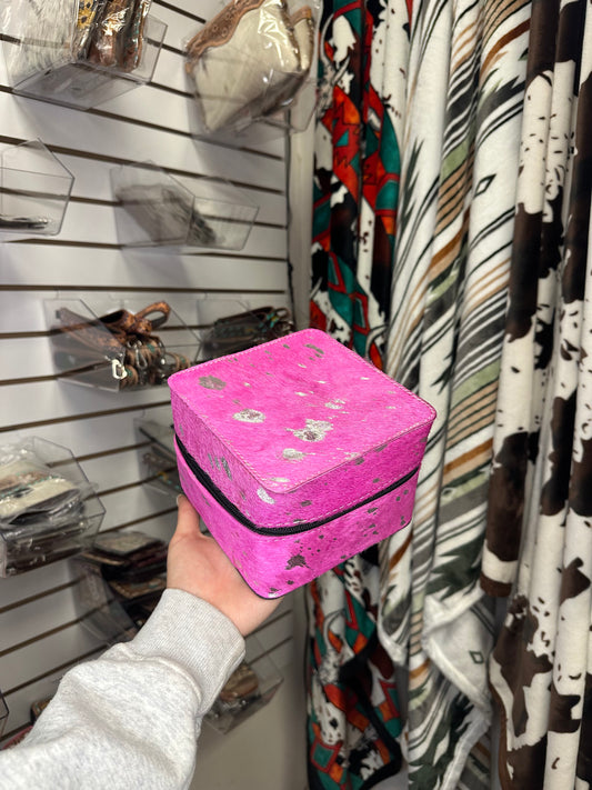 Pink Splatter Genuine Cowhide Western Jewelry Box
