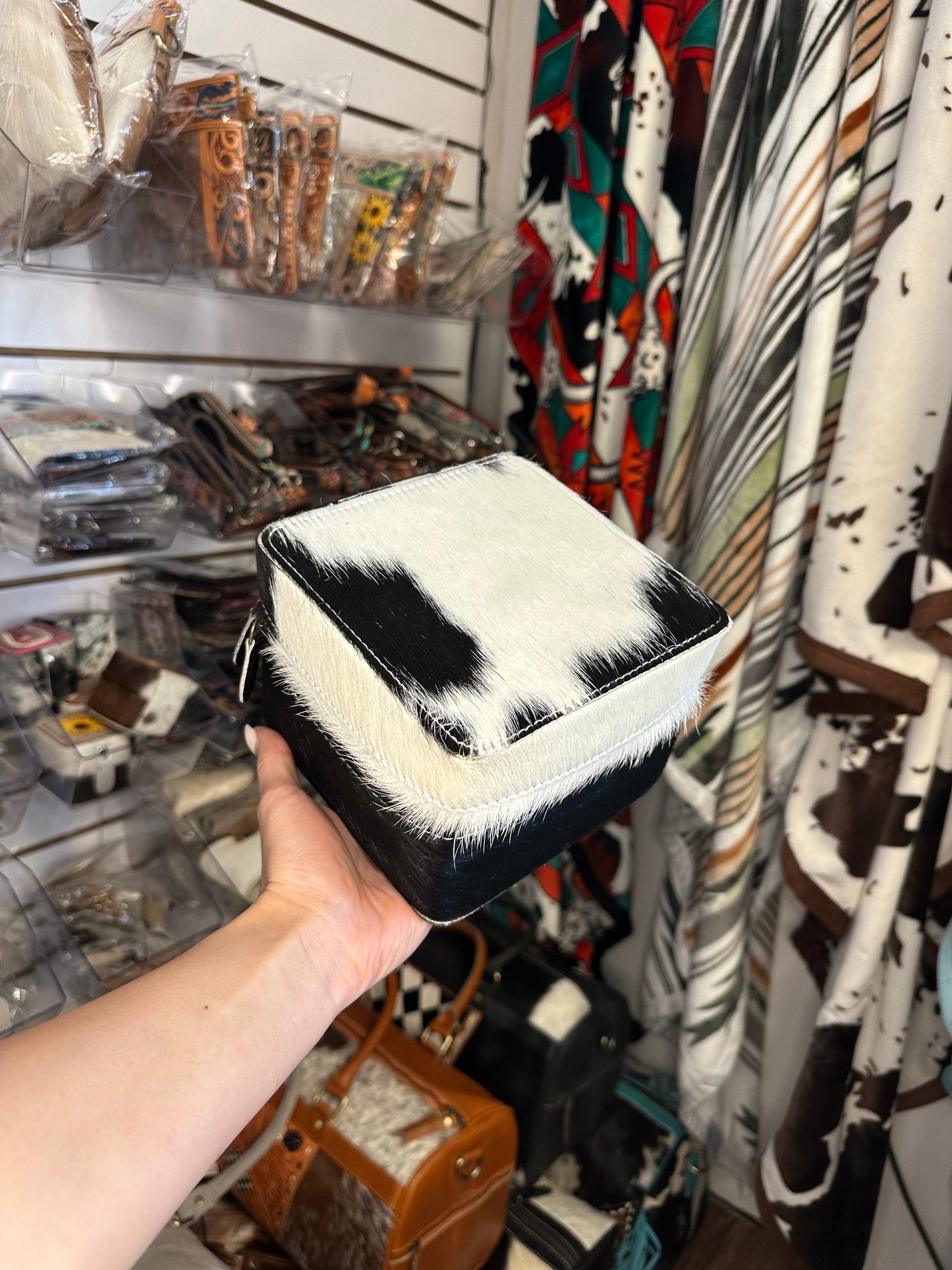 Black & White Genuine Cowhide Western Jewelry Box