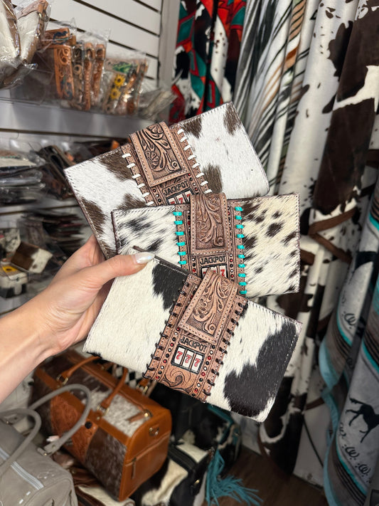 Genuine Western Tooled Cowhide Lucky 777 Clutch Wallet