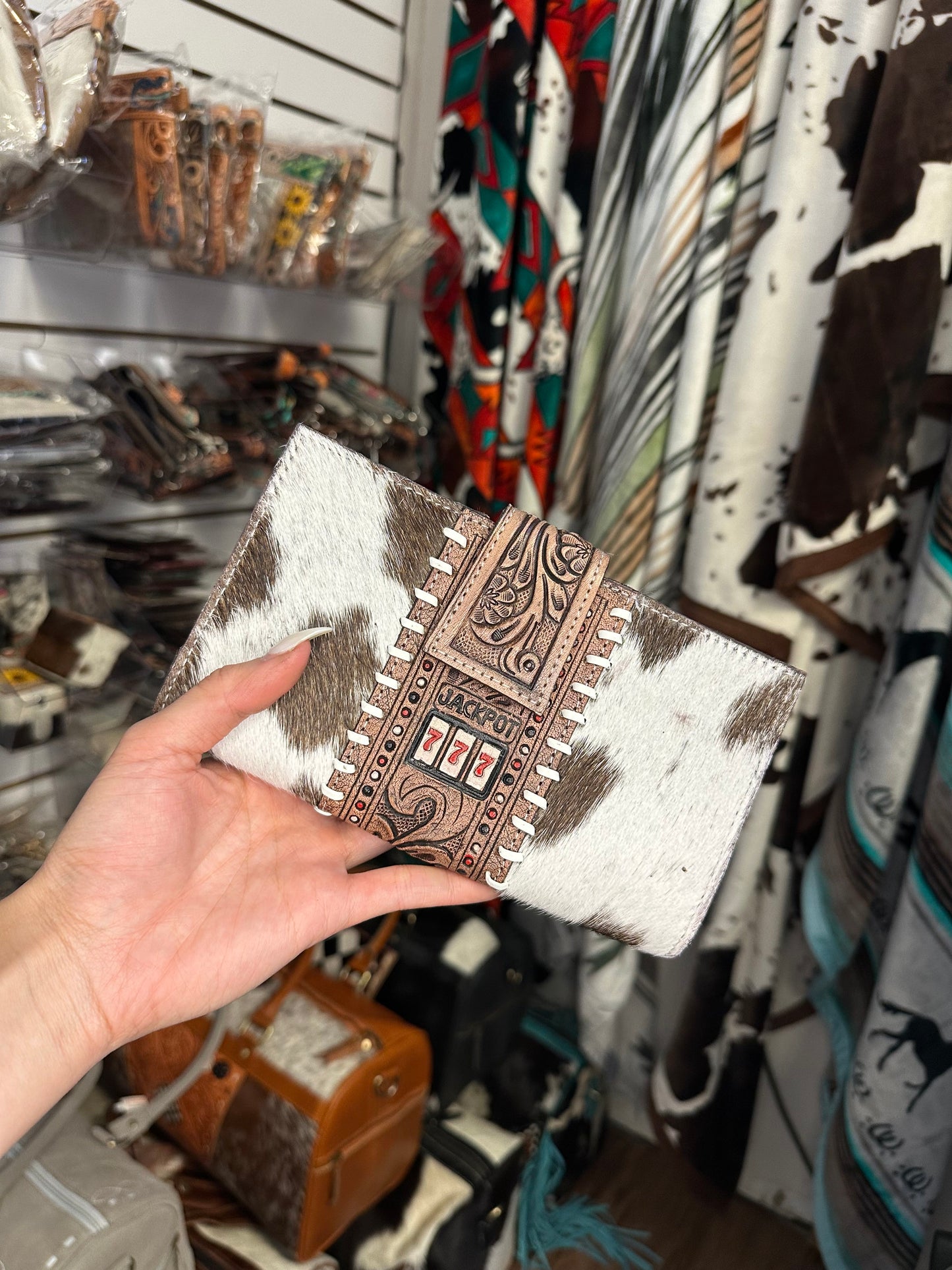Genuine Western Tooled Cowhide Lucky 777 Clutch Wallet