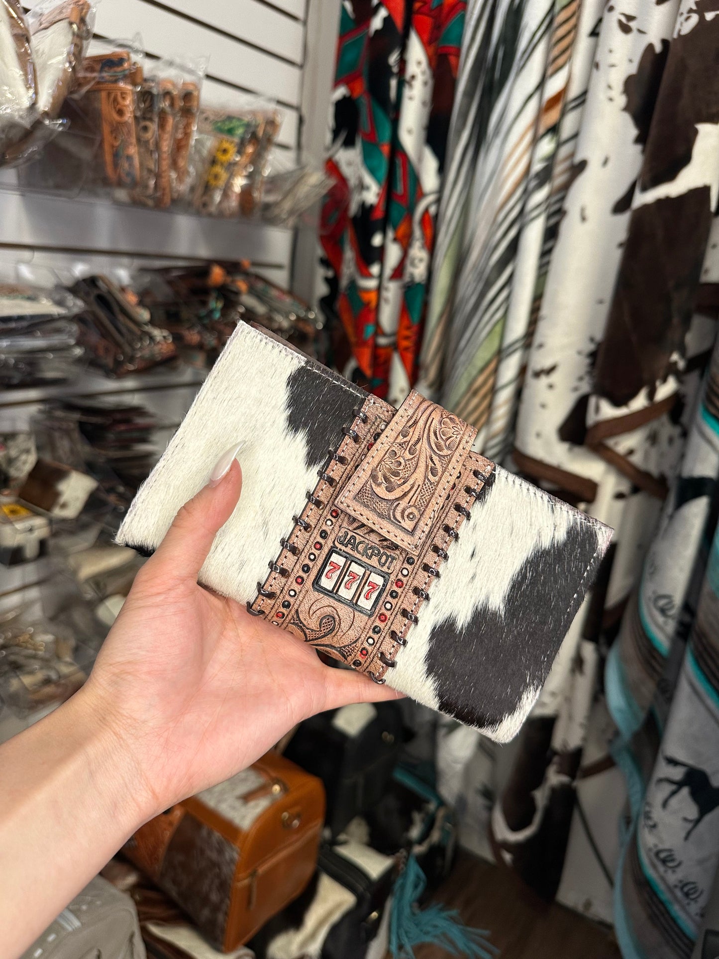 Genuine Western Tooled Cowhide Lucky 777 Clutch Wallet