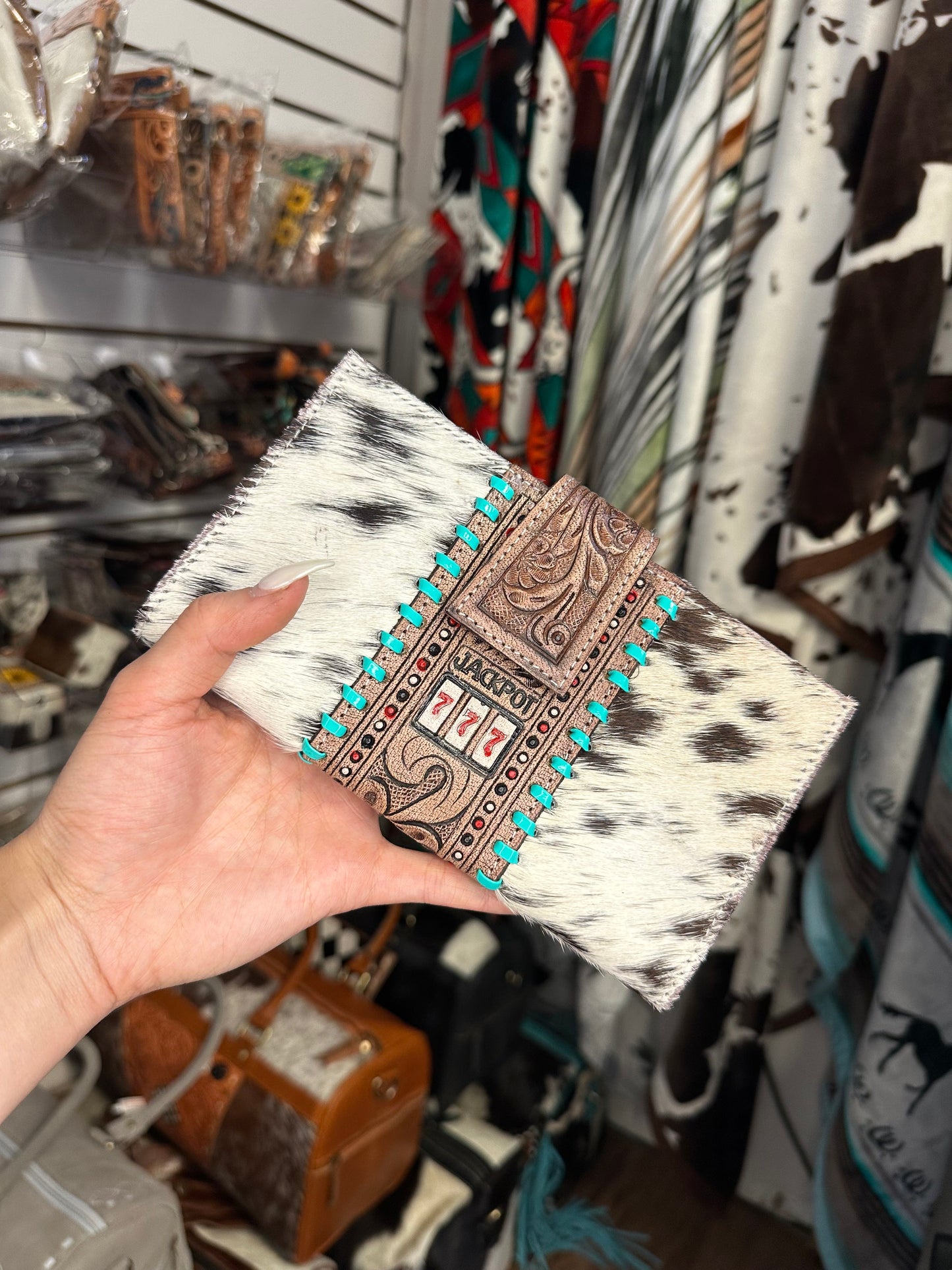 Genuine Western Tooled Cowhide Lucky 777 Clutch Wallet