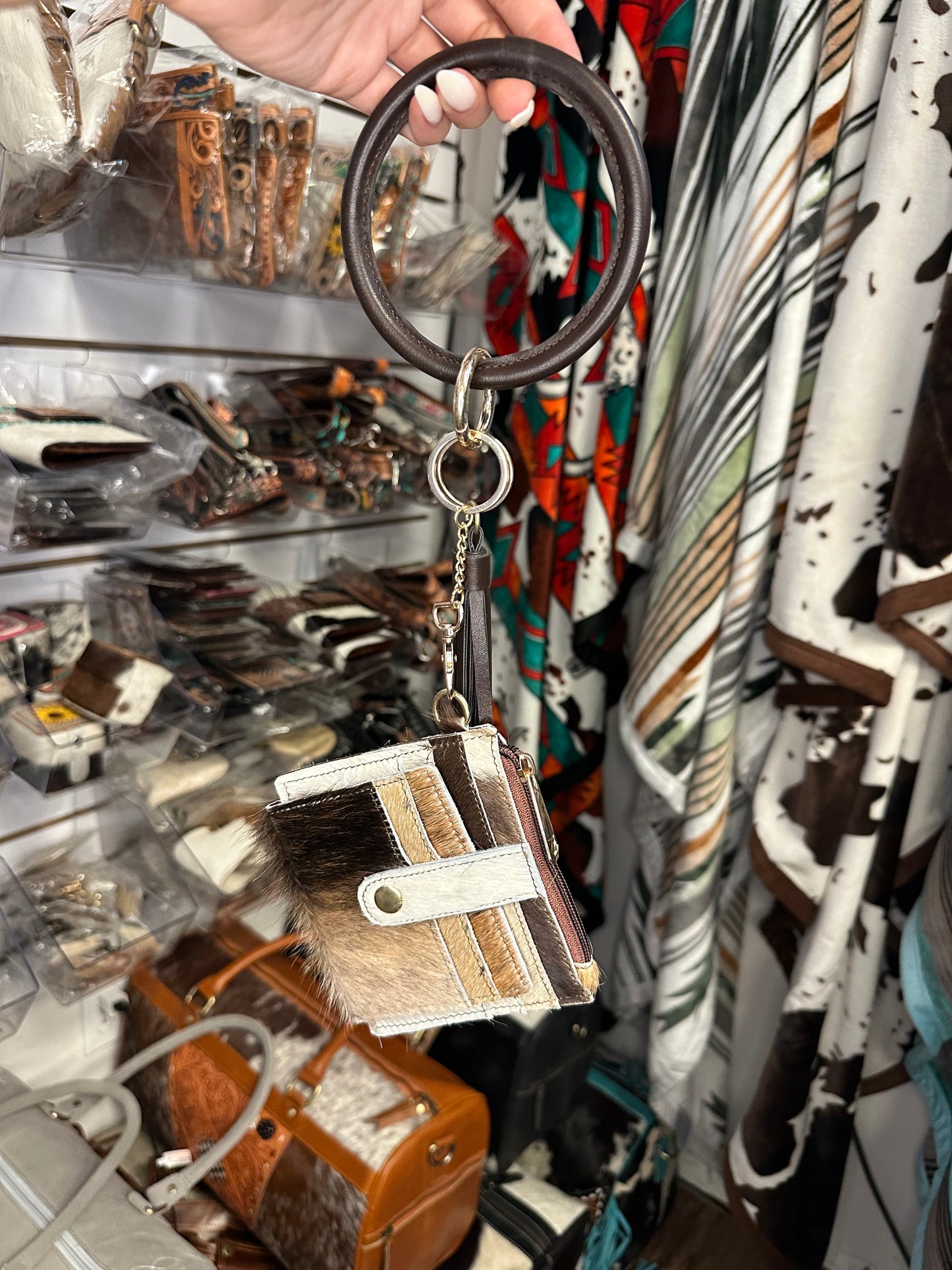 Genuine Western Cowhide Wristlet w/Hoop & Tassel Charm