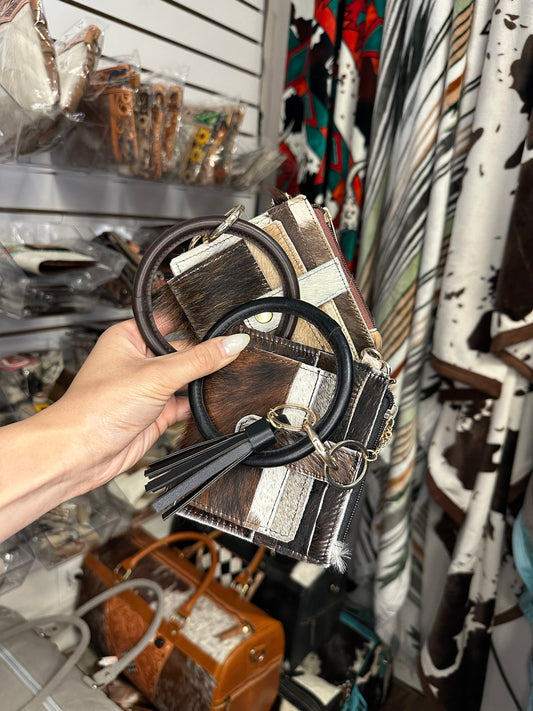 Genuine Western Cowhide Wristlet w/Hoop & Tassel Charm