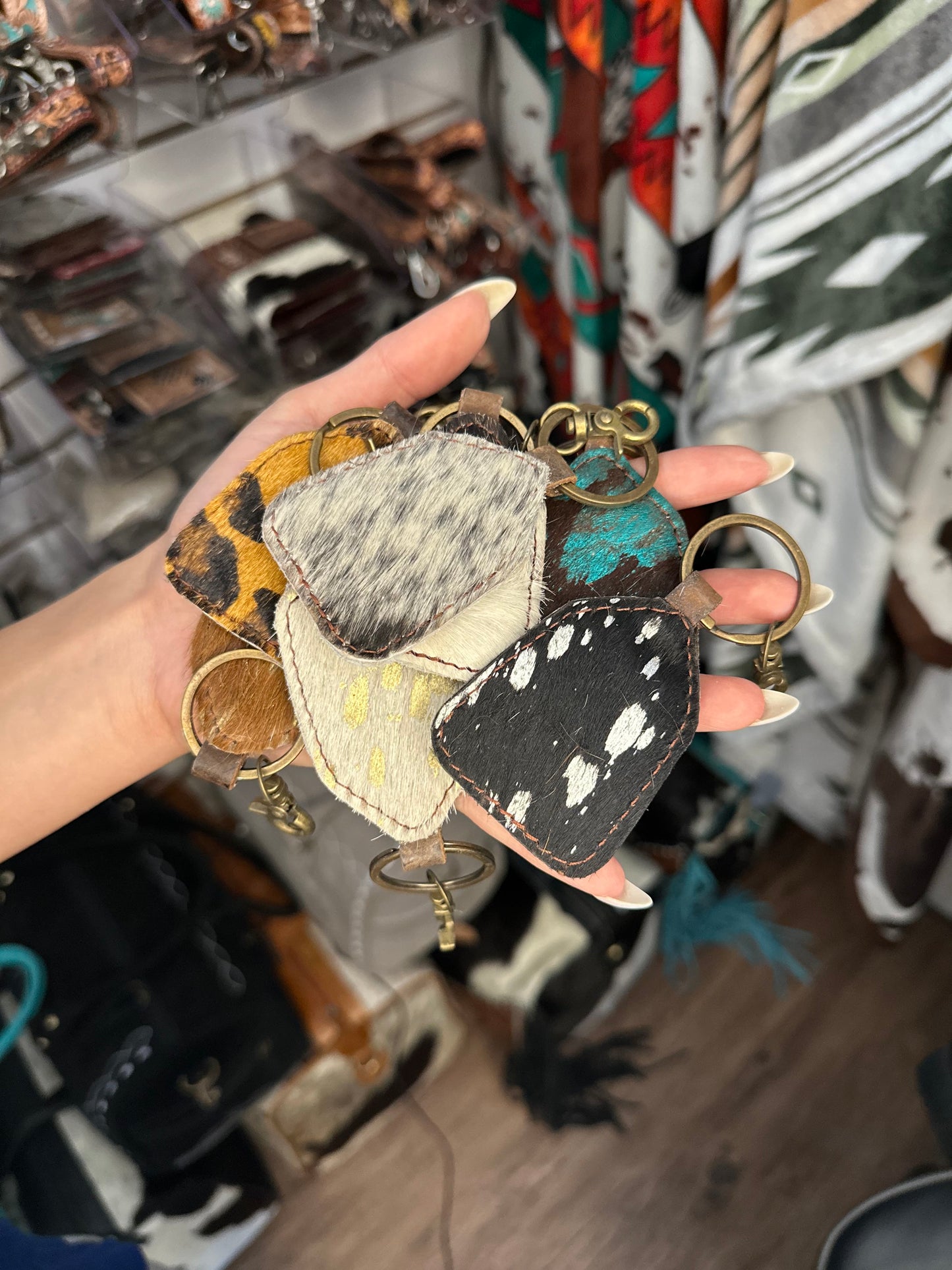 Genuine Cowhide Cow Tag Keychain