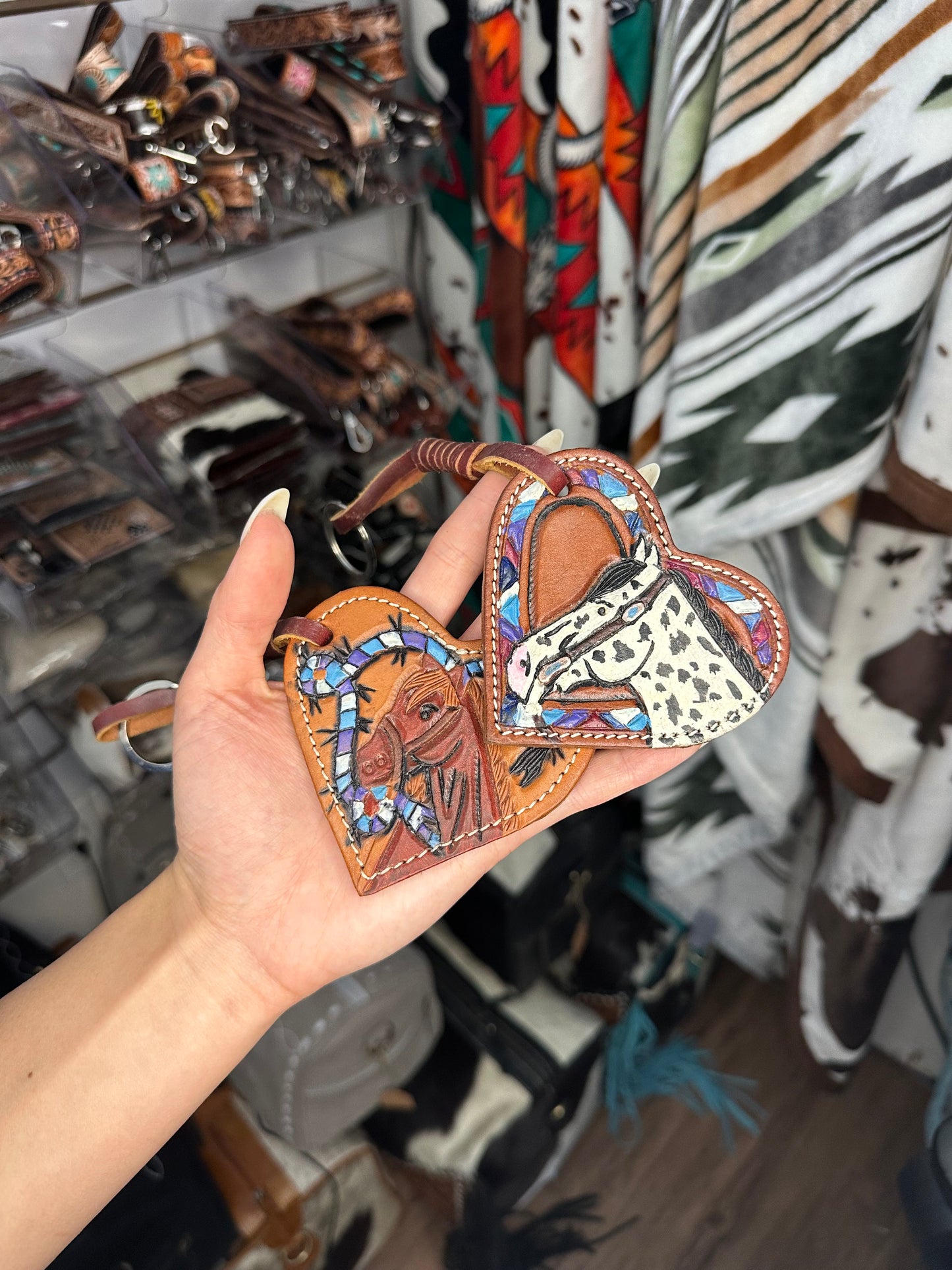 Genuine Leather Horse Heart Keychain