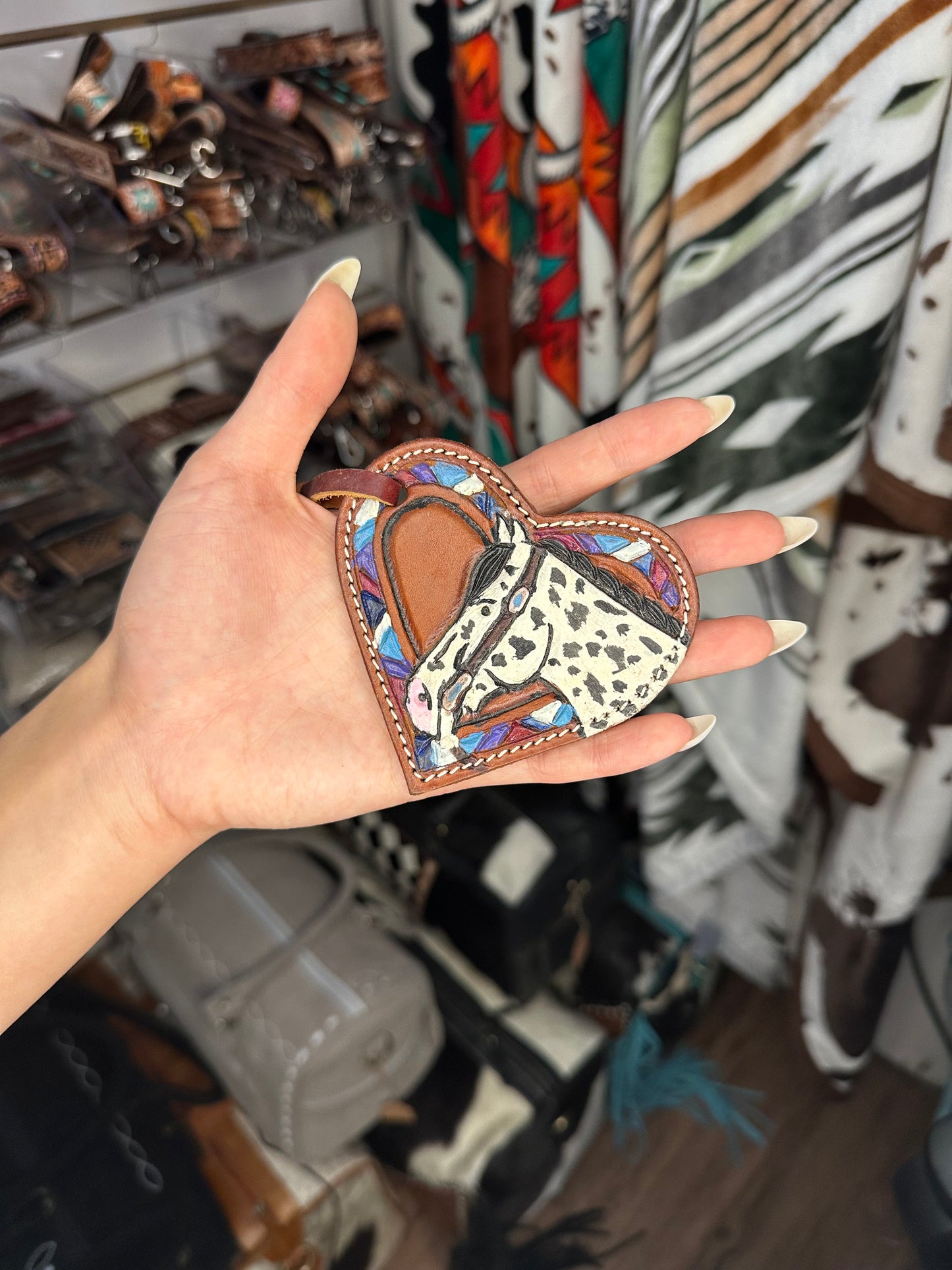 Genuine Leather Horse Heart Keychain