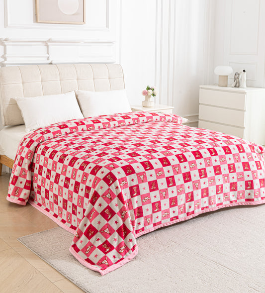 A61 - Pink Western Checkered Flannel Blanket