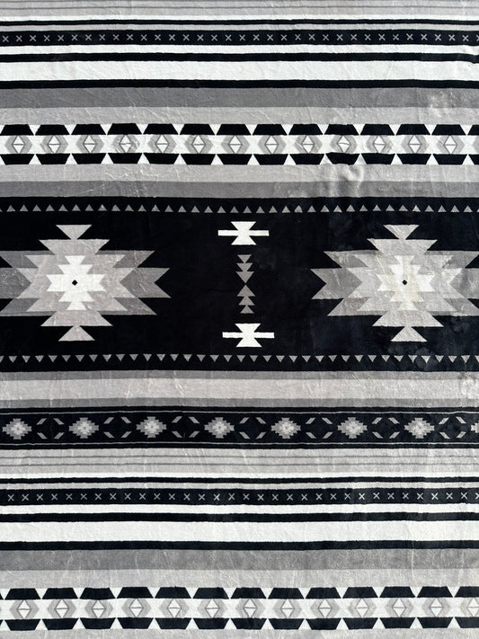 Black & Gray Southwest Aztec Flannel Blanket