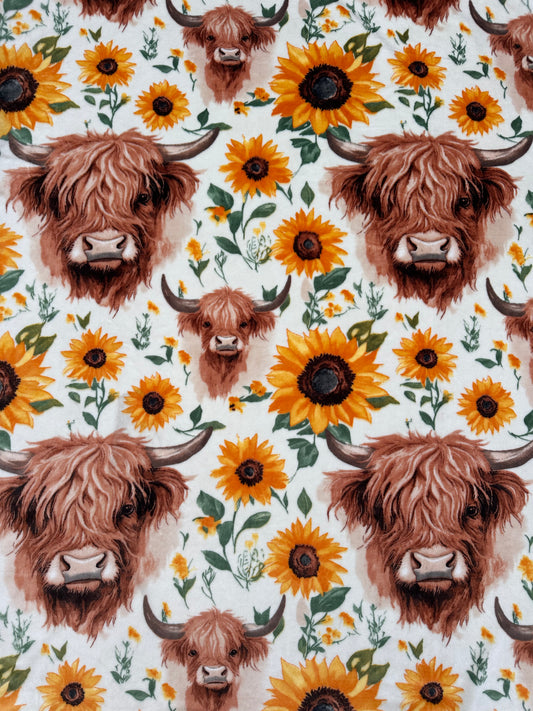 Highland Cows & Sunflowers Flannel Blanket