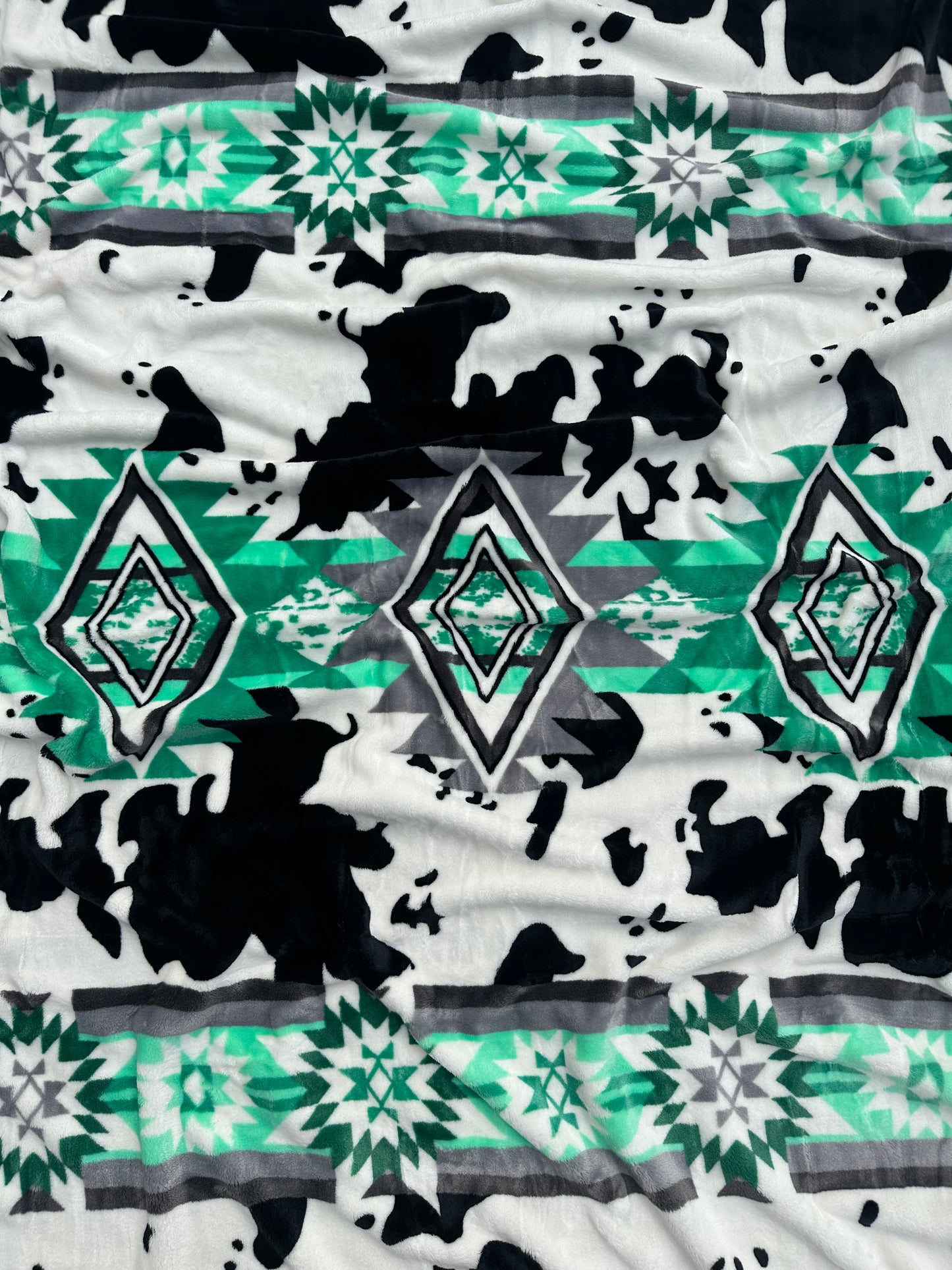 Green Southwest Cow Twin Size Throw