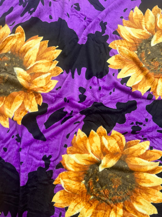 Purple Sunflower Cow Twin Size Throw