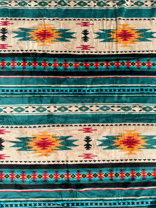 Green & Tan Southwest Aztec Blanket