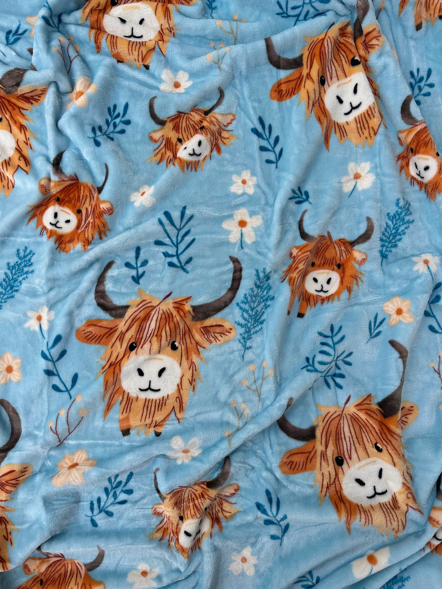 Blue Highland Cows Flannel Blanket