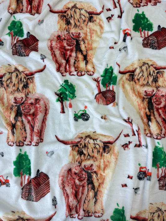 Highland Cows & Cabins Flannel Blanket