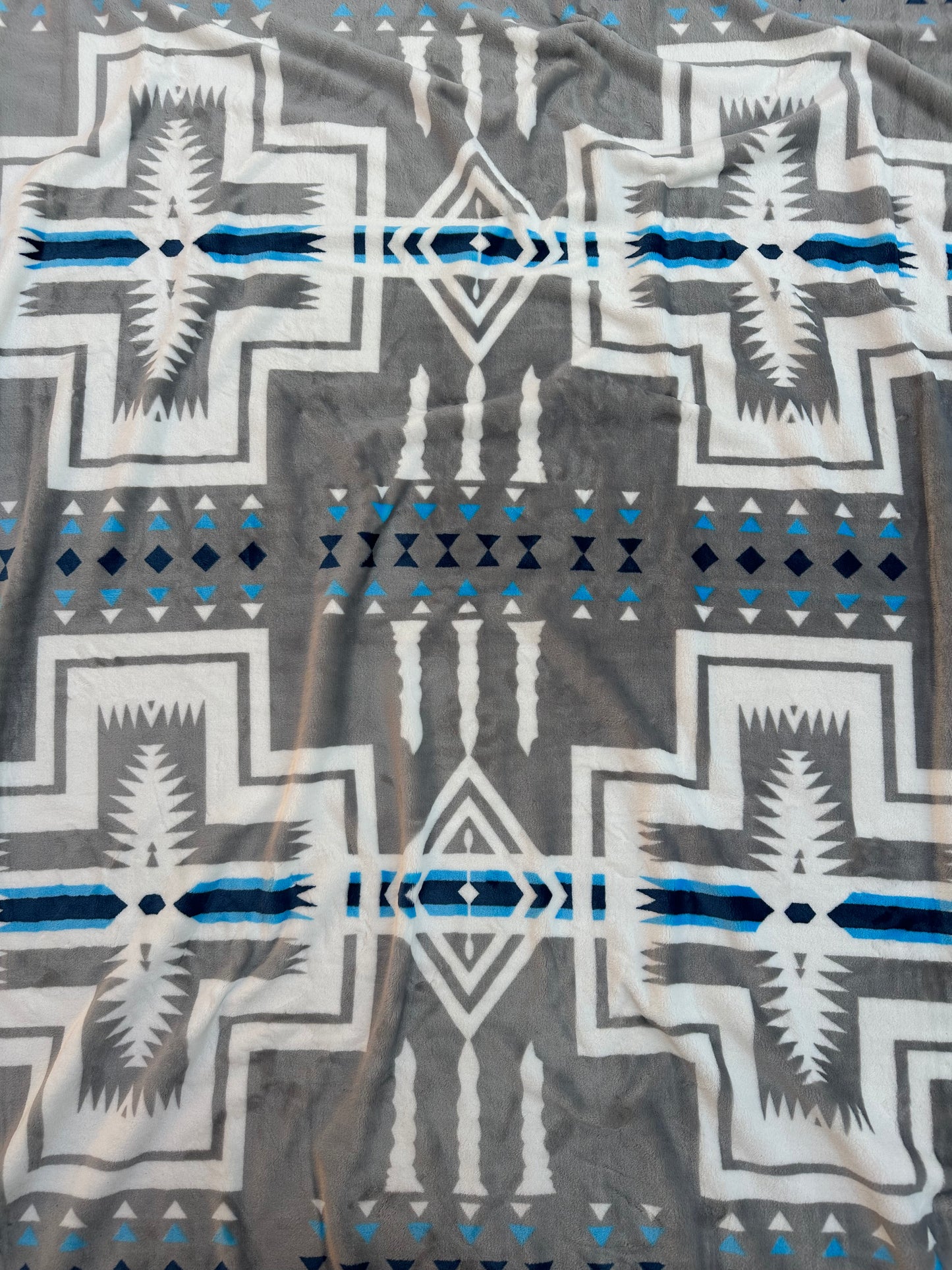 Gray & Blue Southwest Aztec Flannel Blanket