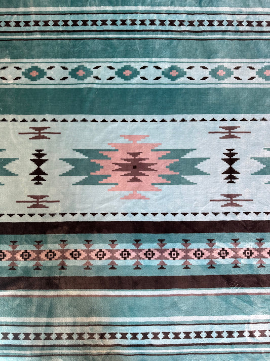 Seafoam Teal Southwest Aztec Flannel Blanket