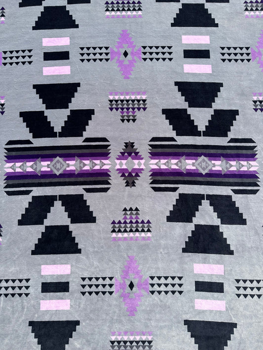 Gray & Purple Southwest Aztec Flannel Blanket