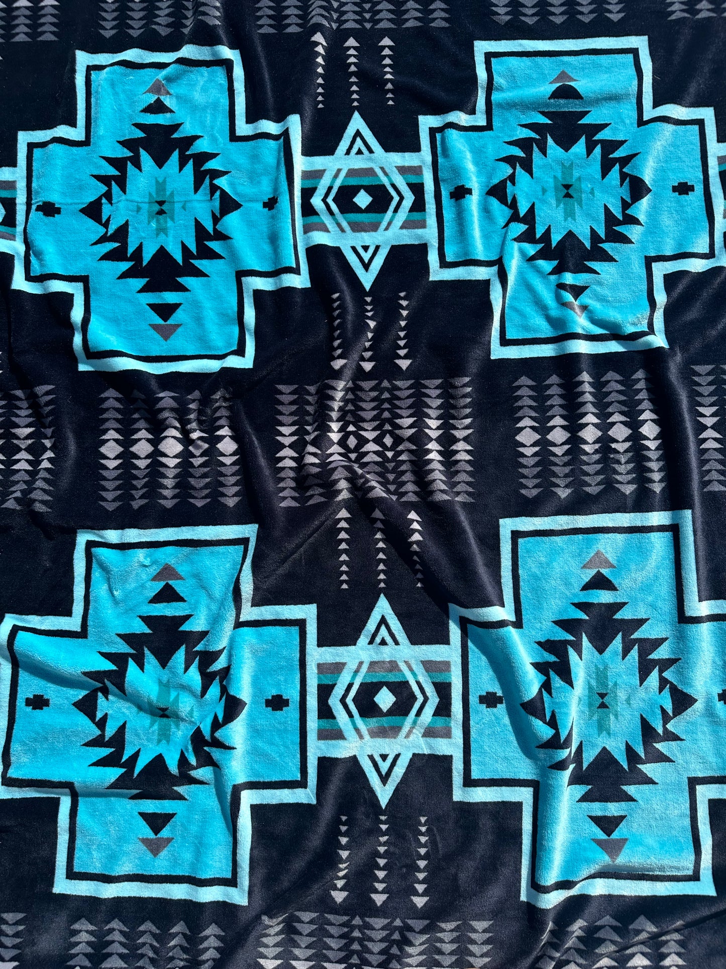 Black & Blue Southwest Aztec Flannel Blanket