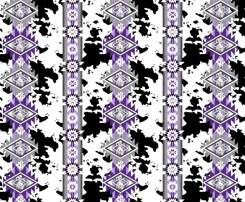 Purple Southwest Aztec Cow Print Flannel Blanket