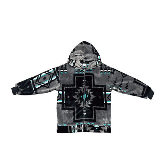 Gray Southwest Aztec Blanket Jacket