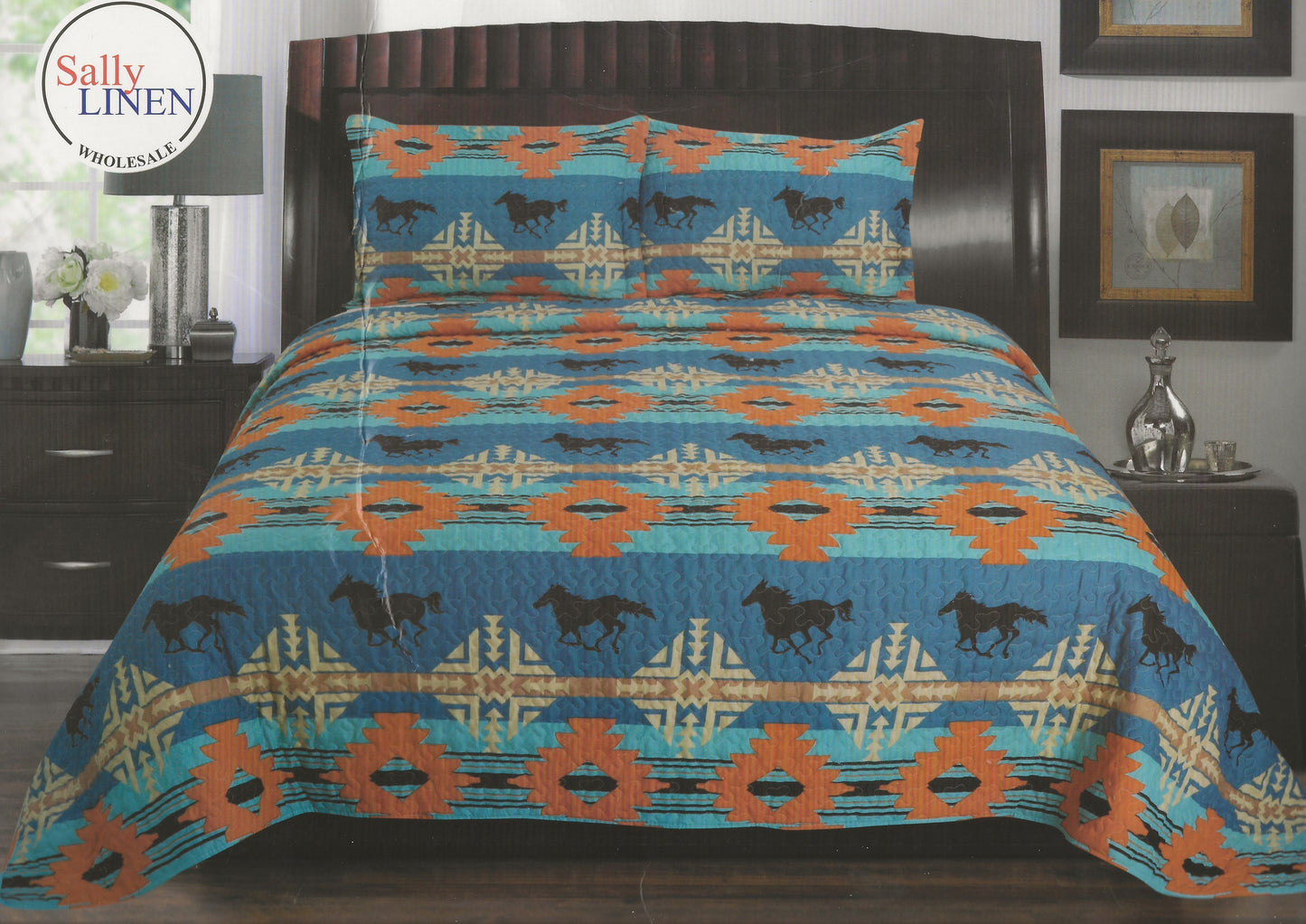 Blue Running Horse Southwestern Quilt