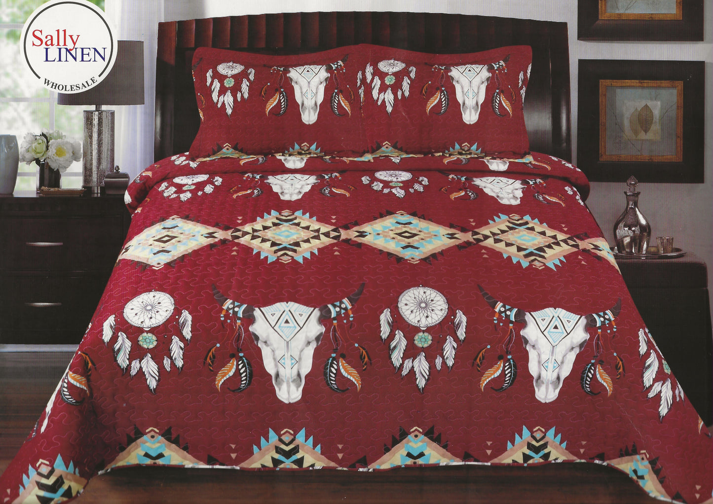 Burgundy Steer Southwestern Quilt